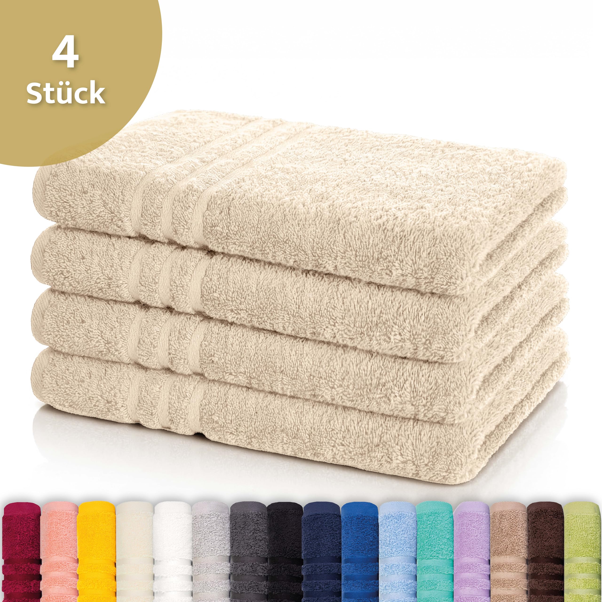 Lavea® 4er Set Handtücher 50x100 cm, Elena Frottiererie, 100% Baumwolle, Frottier Badetuch, saugstark und weich, Sporthandtuch, 60°C waschbar, trocknergeeignet, Handtuch Set, Frottee, Creme 2