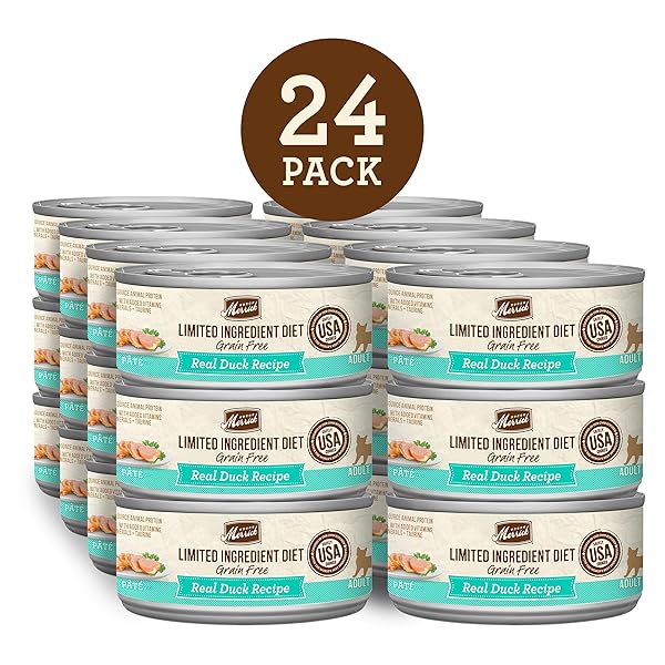 MERRICK LIMITED INGREDIENT DIET PREMIUM GRAIN FREE AND NATURAL CANNED PATE WET CAT FOOD, DUCK RECIPE – (PACK OF 24) 5 OZ. CANS