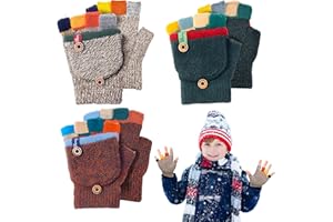 CNGYNI Kids Winter Gloves, Warm Knitted Convertible Fingerless Gloves for Baby Boy Girl with Mittens Cover Cap