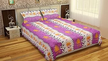 MAFATLAL Cotton Double Bedsheet with 2 Pillow Covers - Double, Purple