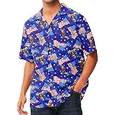 AOBUTE Men July 4th Button Shirts American Flag Hawaiian Shirt Star Stripe Holiday Top