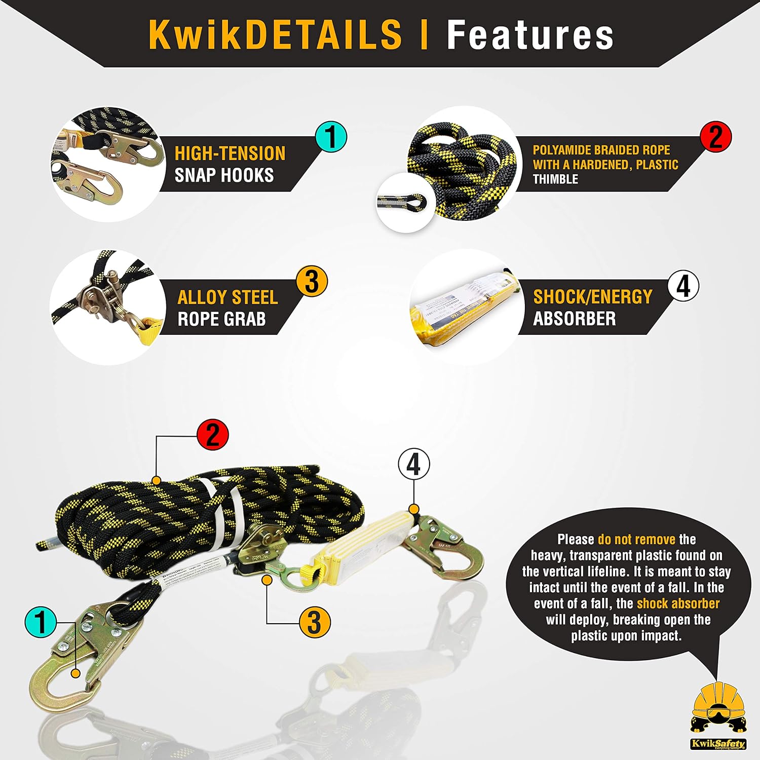 KwikSafety (Charlotte, NC) TSUNAMI KIT | 100 ft. Vertical Lifeline Rope, 1-D Ring Safety Harness, Roof Anchor, Waterproof 20L Dry Bag, Tool Lanyard ANSI OSHA Fall Arrest Restraint Protection Equipment - - 