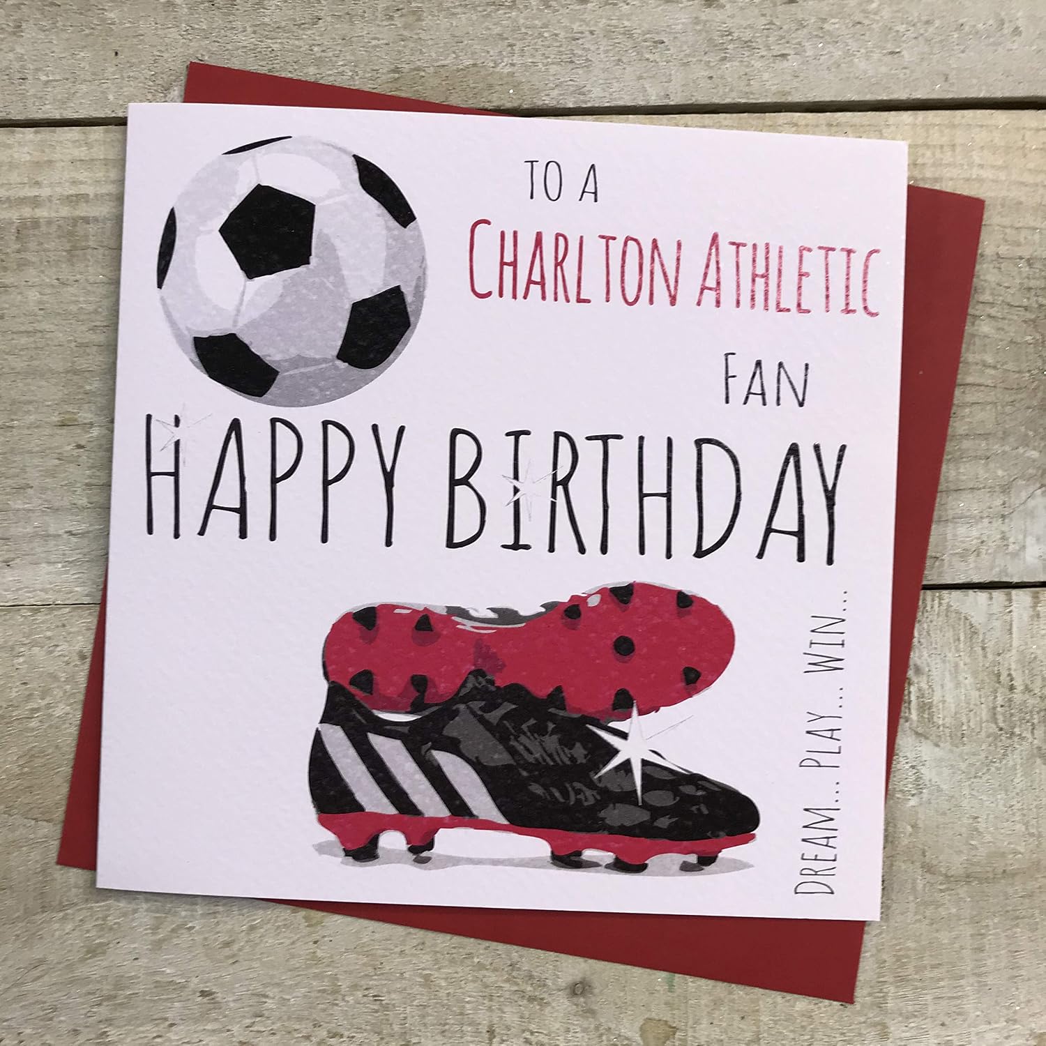 Charlton Athletic Football Club FC Happy Birthday Card - by WHITE COTTON CARDS - 56, beige, 16cm x 16cm