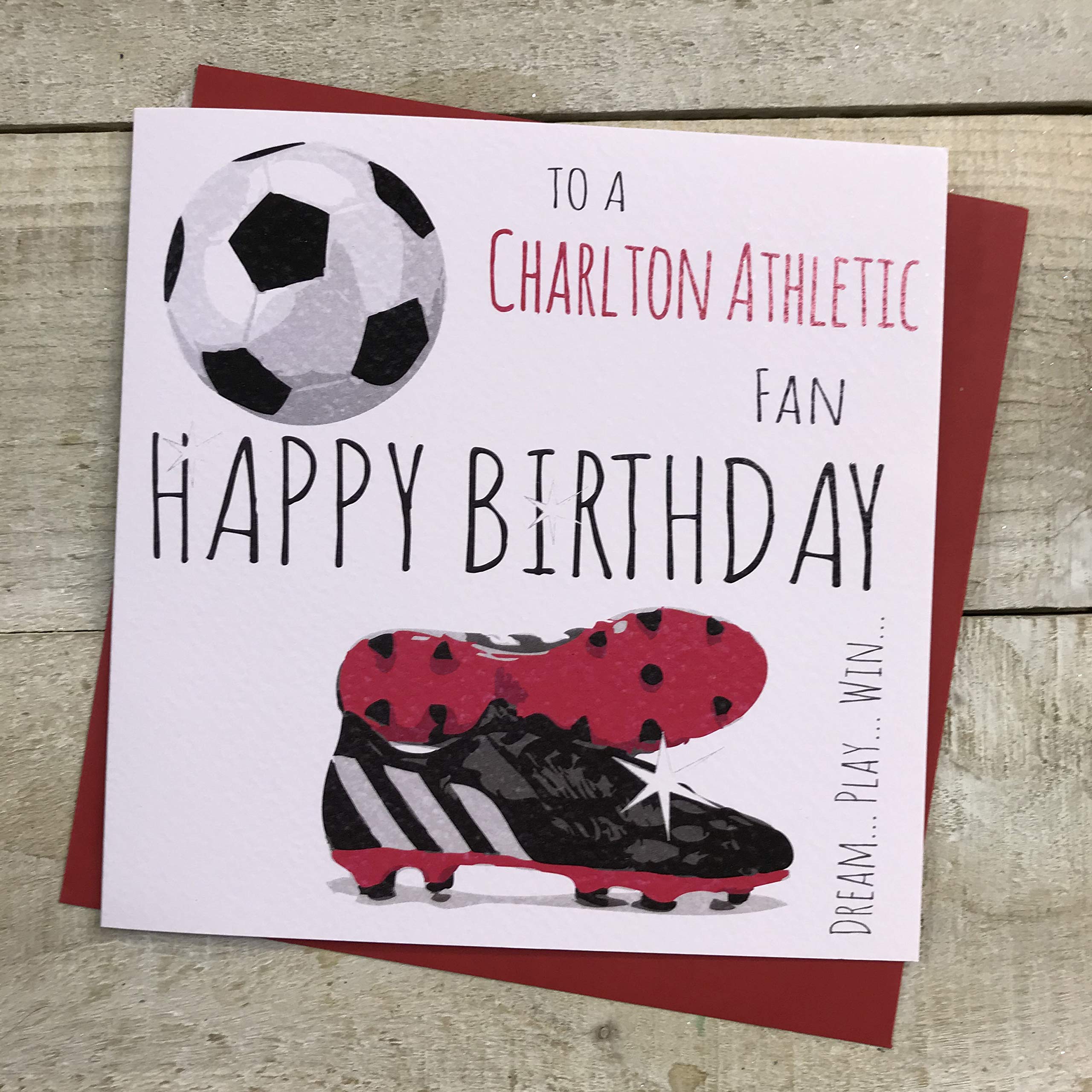 Charlton Athletic Football Club FC Happy Birthday Card - by WHITE COTTON CARDS - 56, beige|black|peach|red