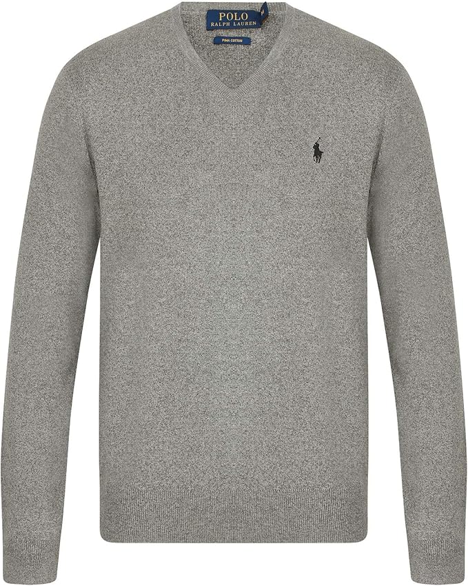 Ralph Lauren Pull à col en V en coton Pima (taille M, gris chiné) Amazon.fr Vêtements et