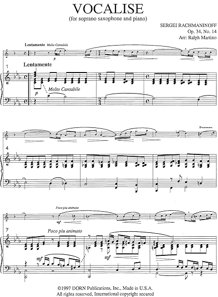 Amazon Com Vocalise For Soprano Saxophone And Piano By Sergei Rachmaninoff Everything Else Amazon Com Vocalise For Soprano Saxophone And Piano By Sergei Rachmaninoff Everything Else
