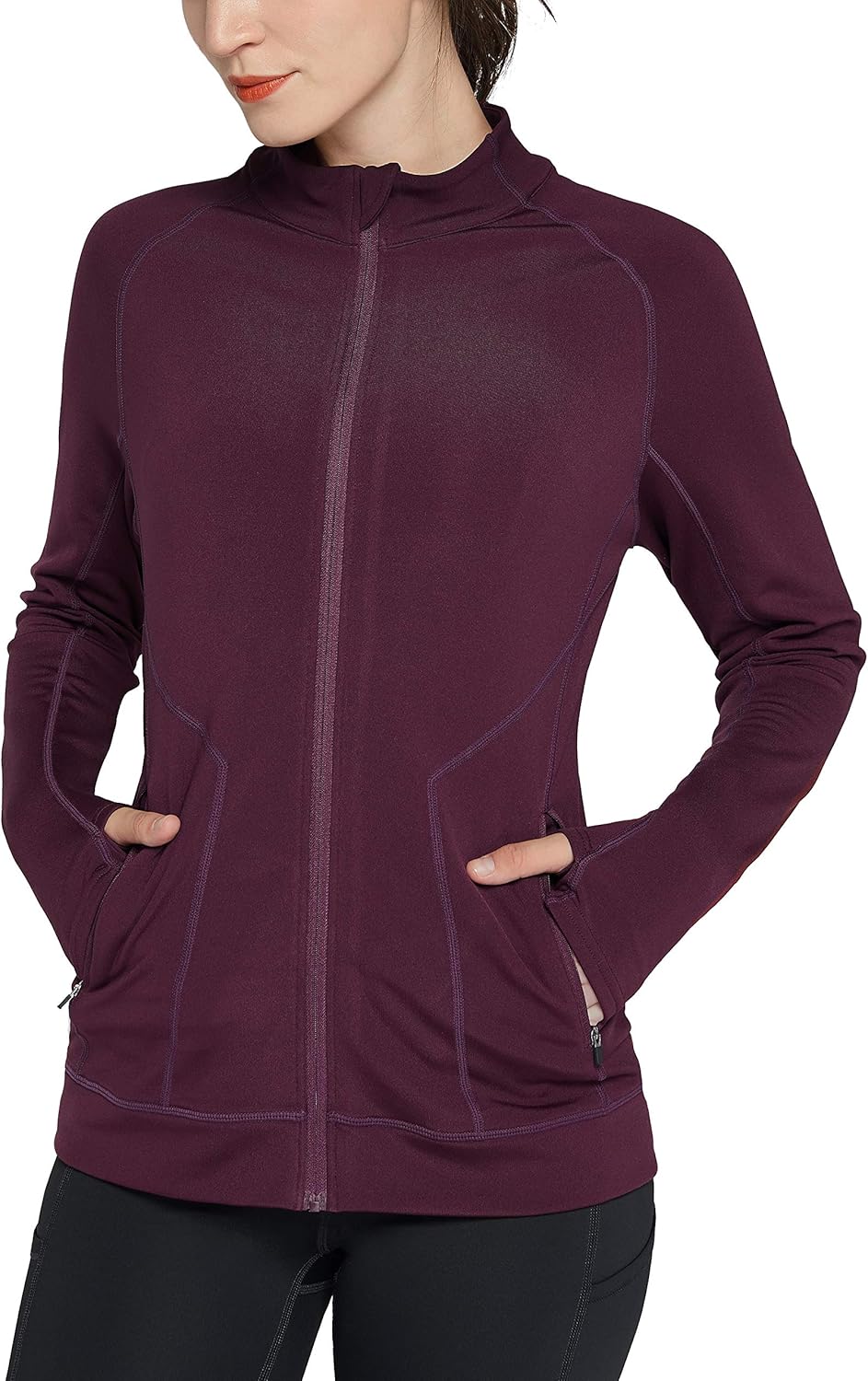 Buy Womens Slim Fit Fleece Track Jacket Full Zip Yoga Top Workout