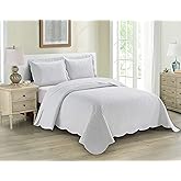 Home Collection 3pc Full/Queen Over Size Luxury Embossed Bedspread Set Light Weight Solid White New