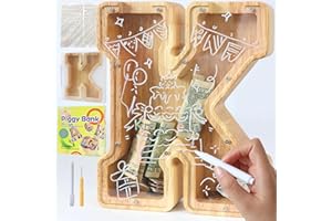 weallbuy Large Letter Piggy Bank for Kids Boys Girls Wooden Personalized Piggy Banks A-Z with Target Area Clear Alphabet Banknote Coin Banks for Gift Decoration Baptism (K)