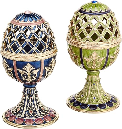 Amazon Com Design Toscano Jeweled Trellis Collection Romanov Style Enameled Eggs Bleue And Verte Blue Green Home Kitchen