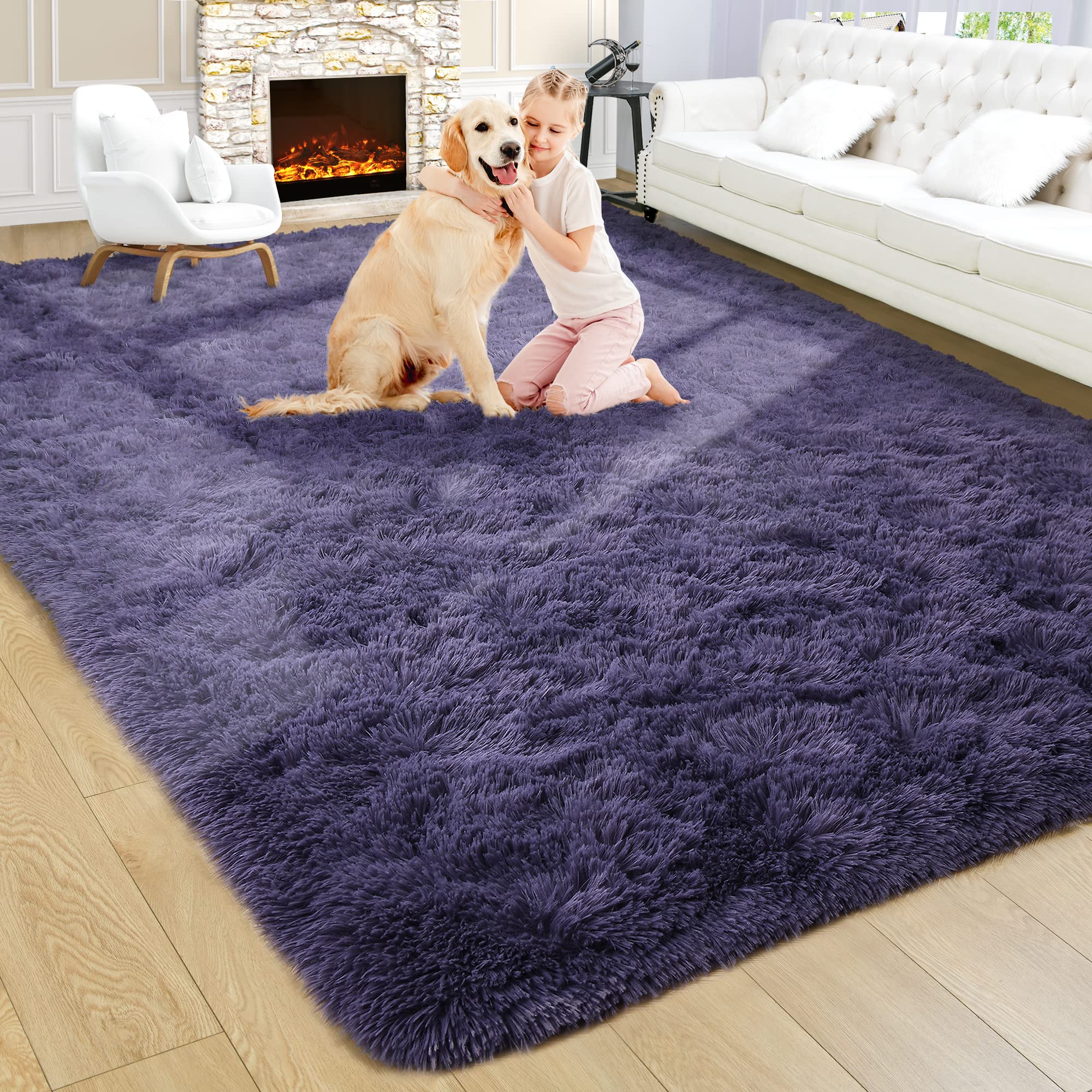 Photo 1 of Noahas Fluffy Taro Purple Rug for Living Room,6x9 Area Rugs,Thick Plush Shag Rug,Big Fuzzy Carpet,Comfy Kids Rugs,Large Living Room Rugs,Soft Nursery Rug for Baby,Shaggy Rugs for Bedroom