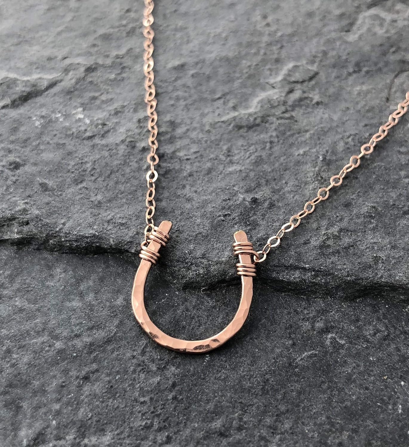 Lucky Horseshoe Necklace Rose Gold Filled Hammered choose