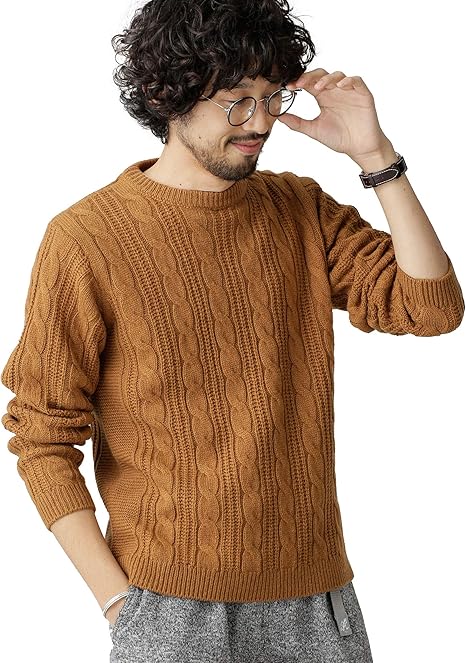 Amazon ナノ ユニバース Nano Universe カシミヤｍｉｘケーブルクルーネック ニット メンズ S キャメル Nano Universe セーター 通販