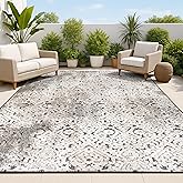 JONATHAN Y Shabby Damask Indoor Outdoor Area Rug 5X8 Cream/Beige/Dark Gray, Duenas High-Low for Backyard, Patio, Porch, Easy-