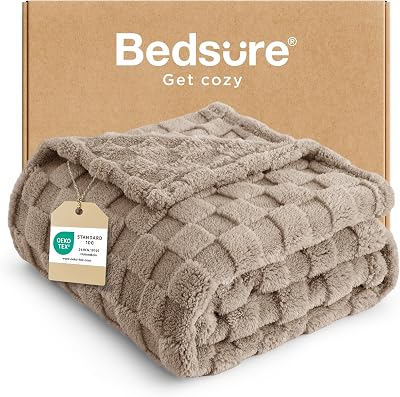 Bedsure Fleece Throw Blanket Soft Checkered 130x170 cm Brown