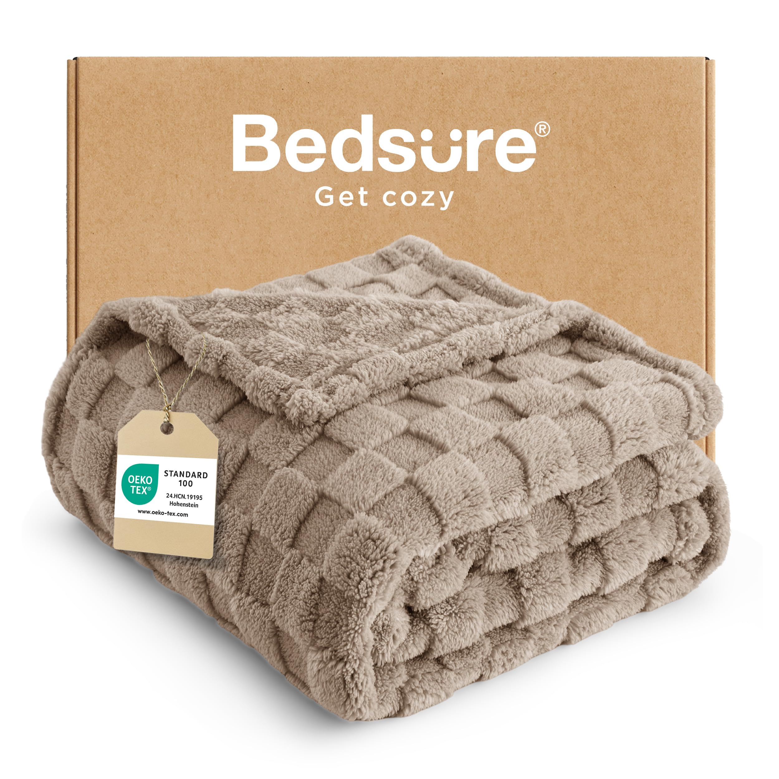 Bedsure Fleece Throw Blanket for Sofa - Soft Cosy Checkered Blankets for Women and Girls, Fluffy Warm Single Throw for Bed, Brown, 130x170 cm