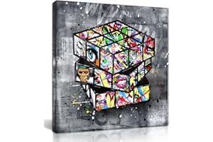 SIXTTART Banksy Canvas Wall-Art for Bedroom - Street Graffiti Wall Art Abstract Painting Pop Art Wall Decor Modern Home Office Decor 14" W x14 H Stretched and Framed Ready to Hang