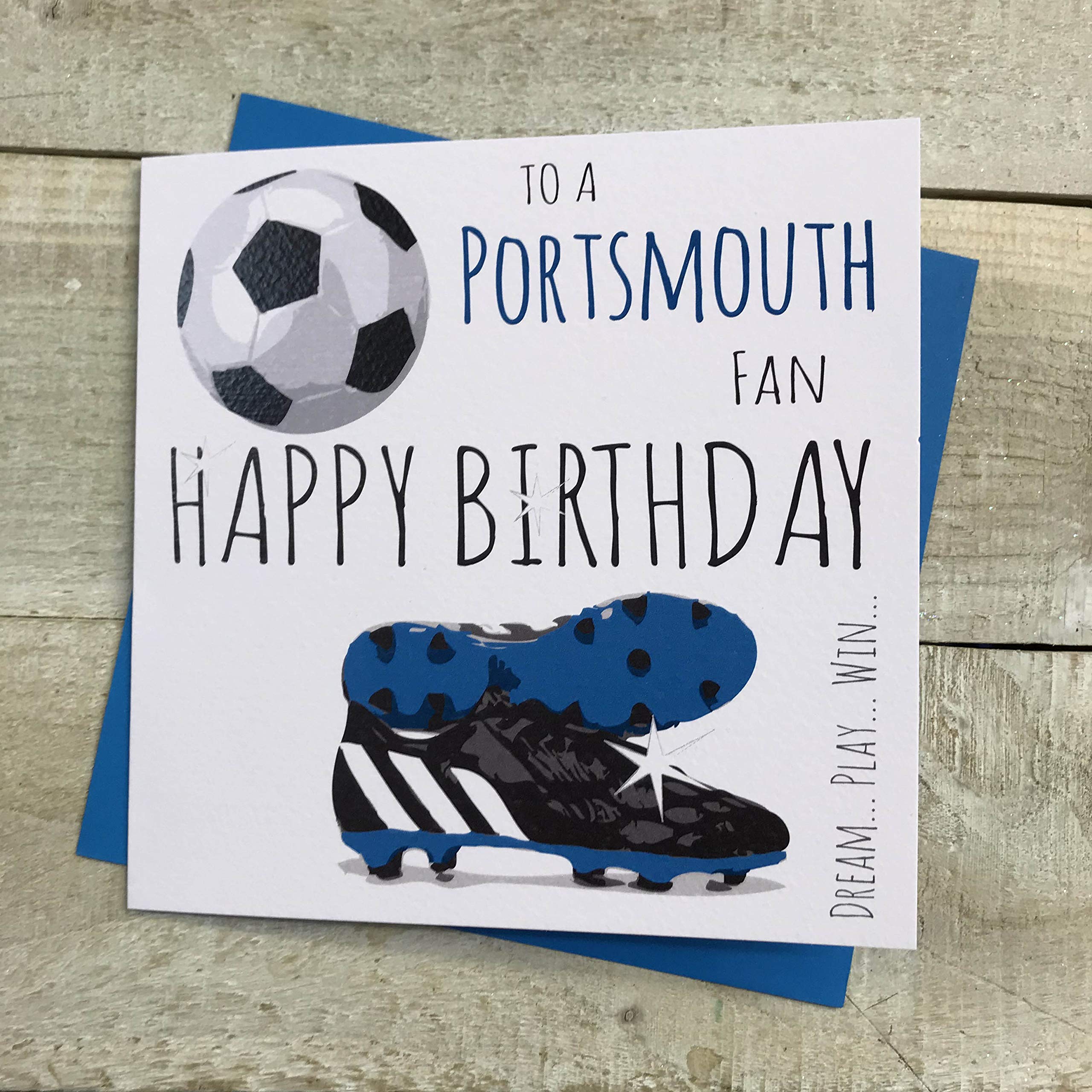 Portsmouth Pompey FC Football Club Birthday Card - by WHITE COTTON CARDS - 52,blue|grey|beige|black,16cm X 16cm