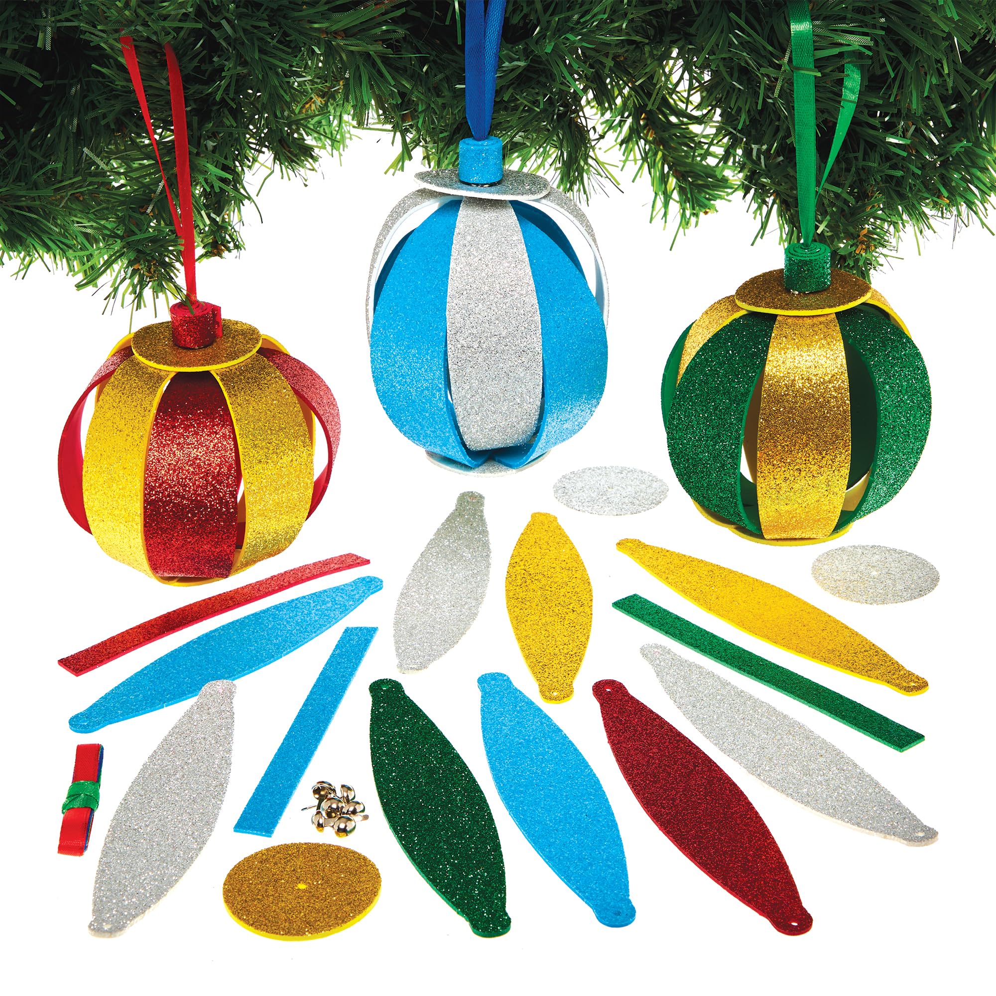 Baker Ross FX700 Christmas Bauble Glitter Decoration Kits - Pack of 6, Christmas Decoration Arts and Crafts for Kids