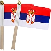 TSMD Serbia Stick Flag Serbian Small Mini Hand Held Flags,5x8 Inch,12 Pack