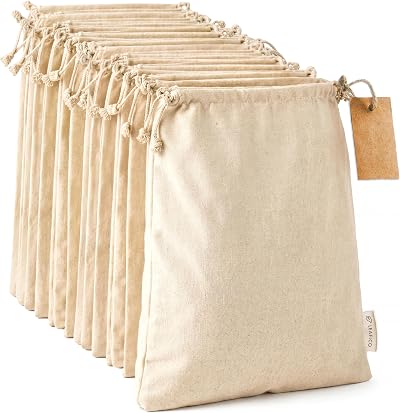Leafico Organic Cotton Produce Bags Medium 20x25 cm 12 Pack Reusable Muslin