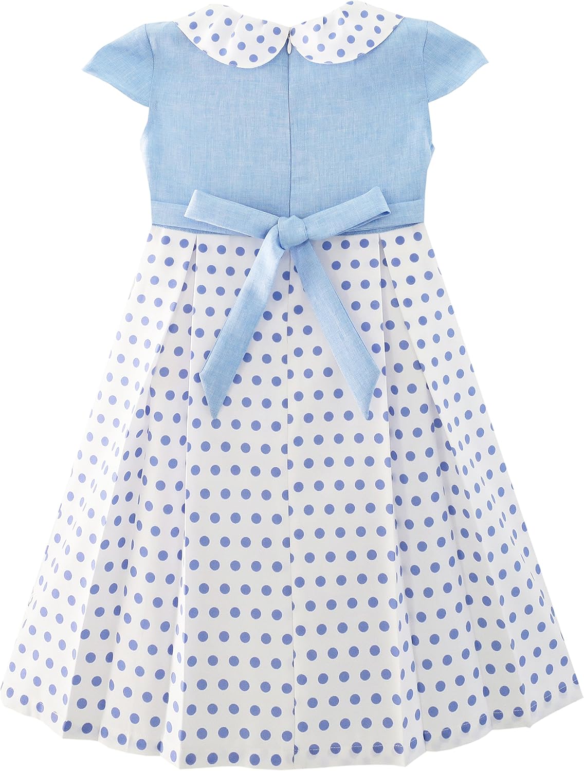 Sunny Fashion Girls Dress Polka Dot School Bow Tie Pearl Cap Sleeve Size 4-14: Clothing