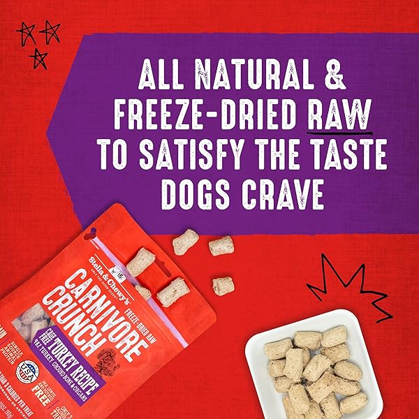 STELLA & CHEWY’S FREEZE-DRIED RAW DOG TREATS – CARNIVORE CRUNCH FOR TRAINING – NATURAL LIMITED INGREDIENT, GRAIN-FREE – PERFECT FOR PICKY EATERS – TURKEY RECIPE – 3.25 OZ BAG