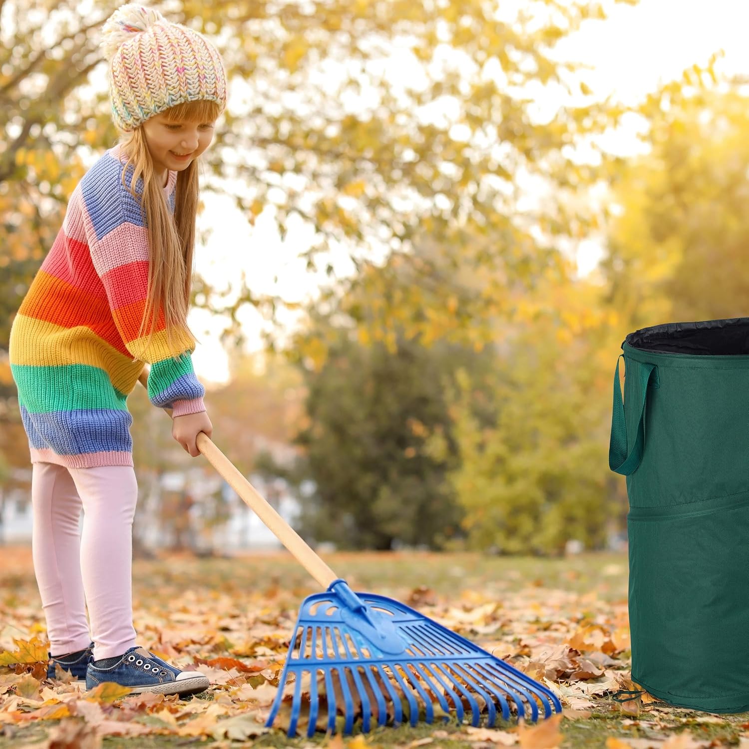 Relaxdays Freestanding Leaf Sack, Set Of 2, Garden Waste Sack, Pop-up, 120 L, Garden Container, ∅: 44 cm, Green - Image 3