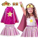 iROLEWIN Wonder Star Superhero-Costumes for Girls Dress-Up Super-Hero-Capes for Kids Tiara Tutu as Christmas Birthday Gifts