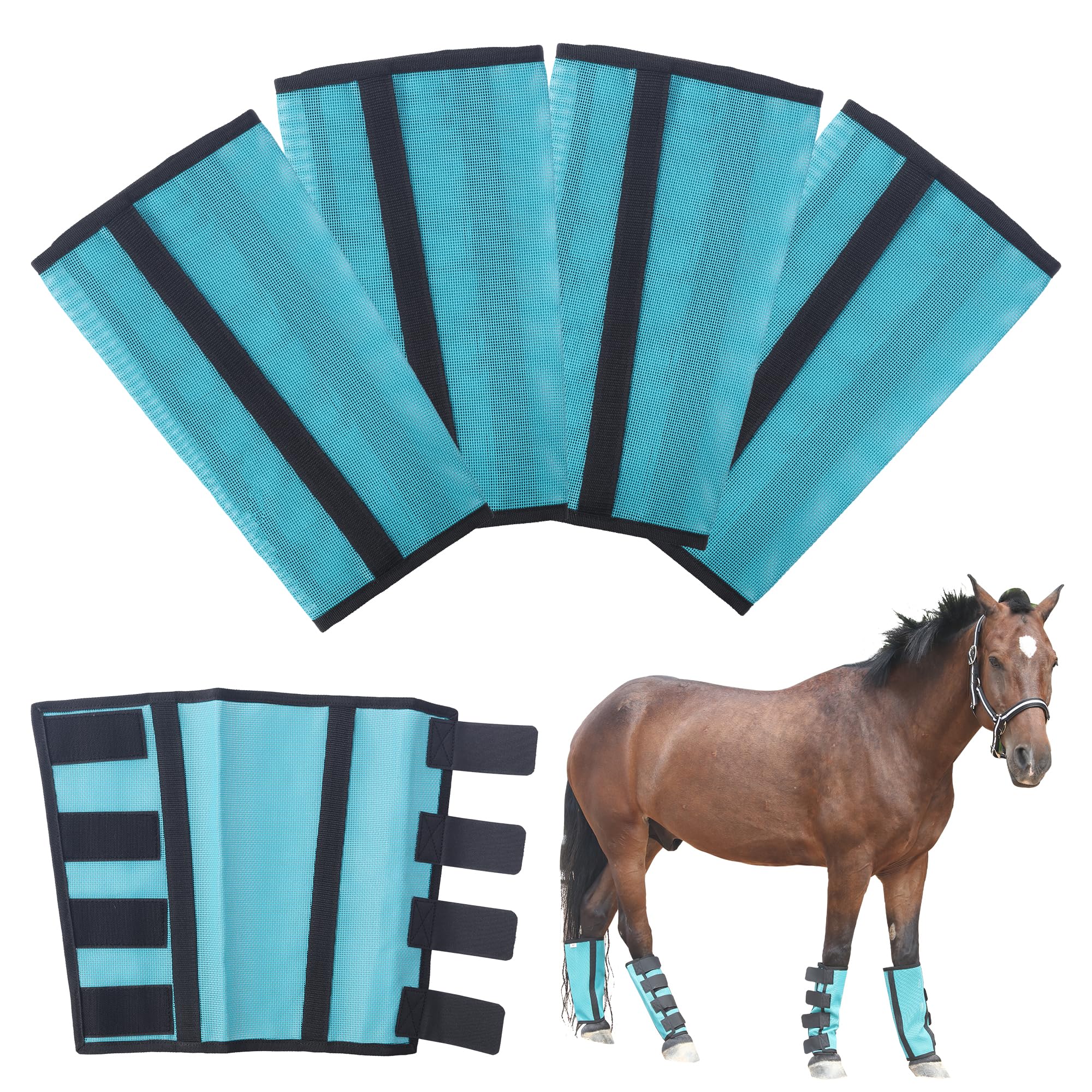 Photo 1 of ***(PARTS ONLY/ MAJOR DAMAGE/ NON FUNCTIONAL)***TARFEPA Adjustable Horse Fly Boots Set of 4, Breathable Mesh Fly Boots for Horses, Equine Leg Protection Reduce Stomping, Horse Leggings Leg Guards - (Pale Blue/Large)