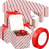 Cholemy 100 Pieces Christmas Gift Boxes with Lids 4 x 4 x 4 Inch Gift Box Xmas Candy Cane Stripe Design Ornament Gift Boxes with Red Ribbons for Christmas Party Favor Decor