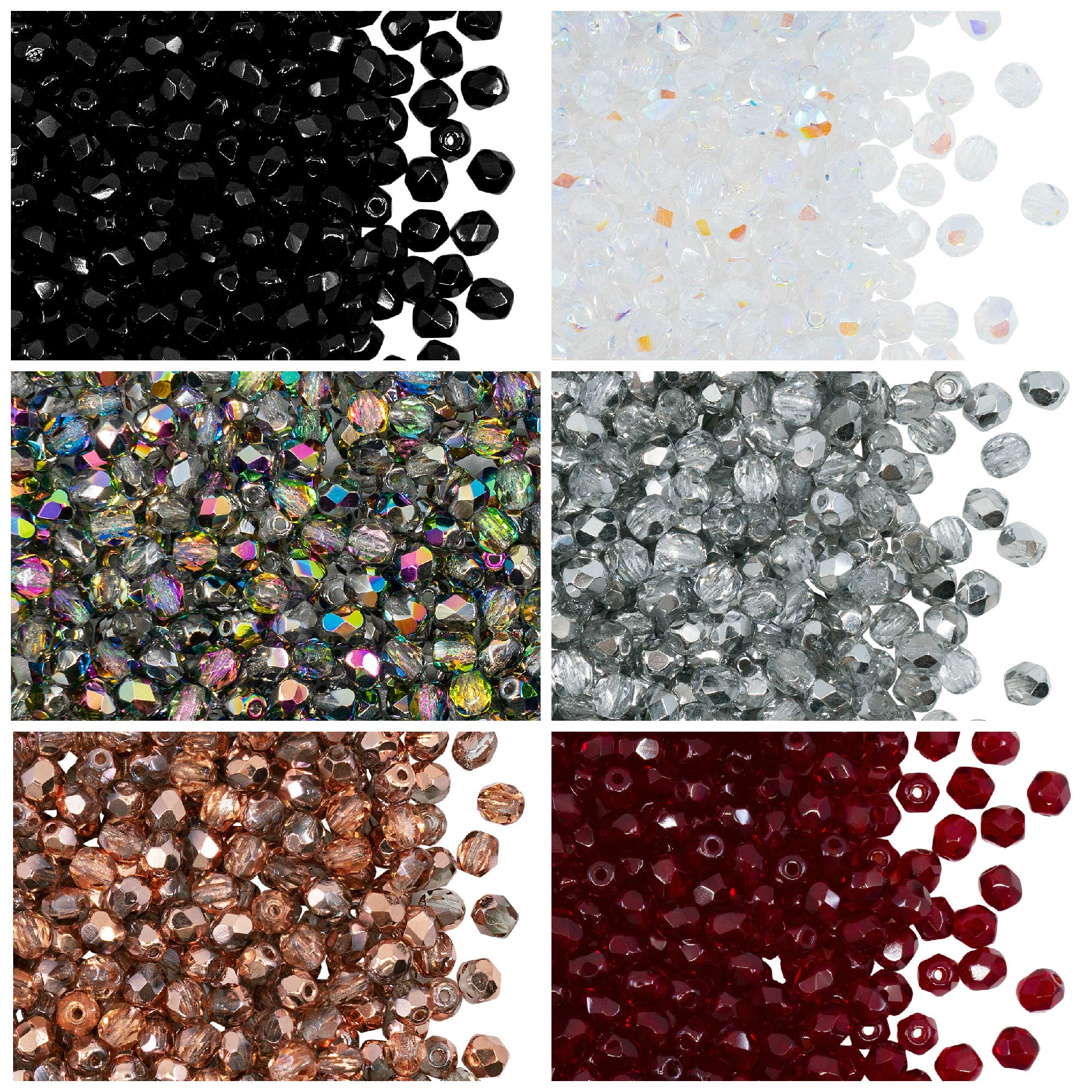 Czech Faceted Glass Beads Fire Polished Round 4mm Set - Over 600 Beads Set of 4mm Bracelet Beads in 6 Different Colours