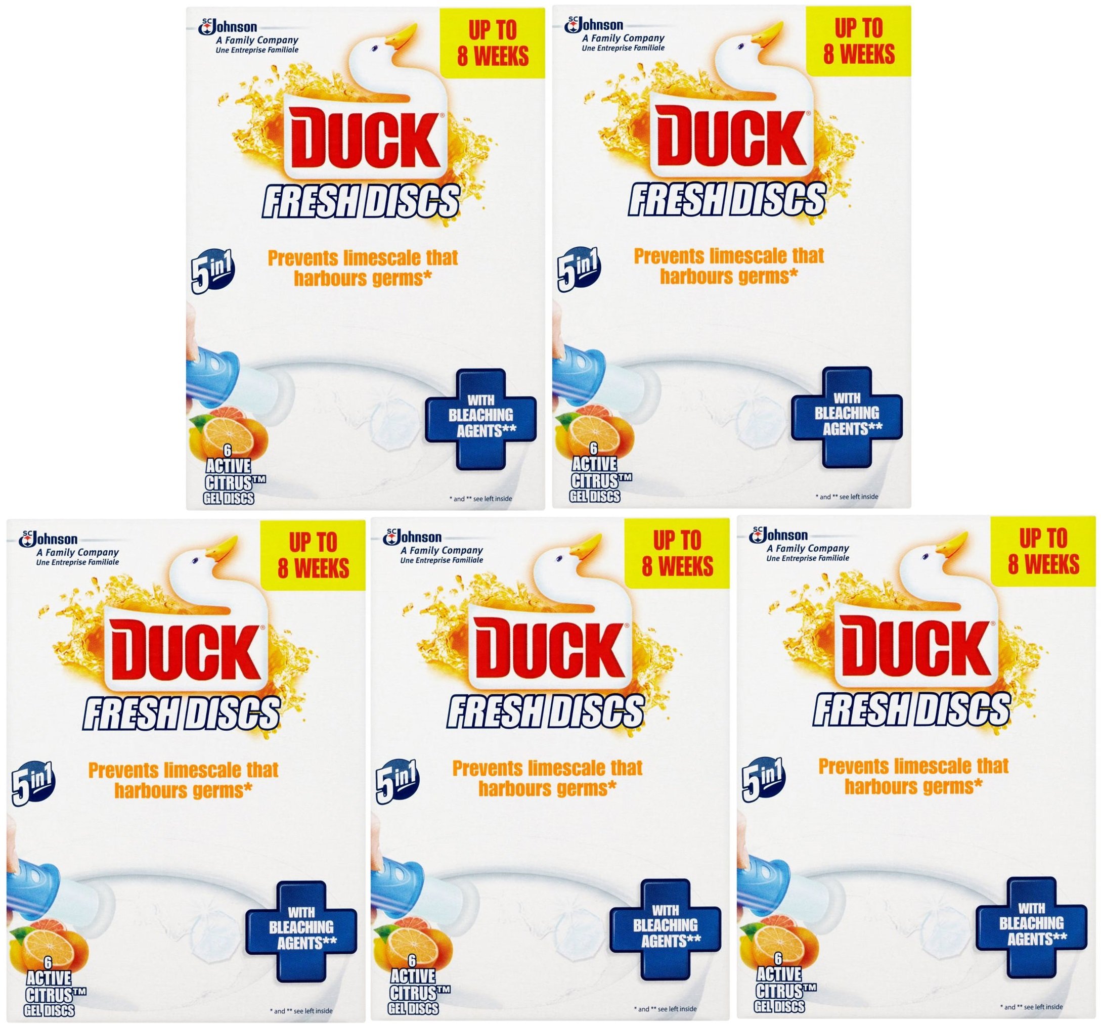 5 x Toilet Duck Fresh Discs Citrus 6 Shot Toilet Gel Cleaner