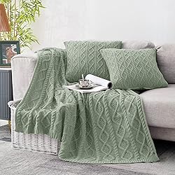 Homiest Cable Knit Throw Blanket and Pillow