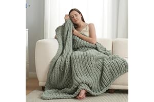 Amélie Home Chunky Knit Blanket Throw, Thick Soft Yarn Chunky Throw 40x50, Handmade Chenille Cable Knitted Crochet Throw Blanket, Warm Rope Knot Blanket for Couch Bed Sofa, Sage Green.