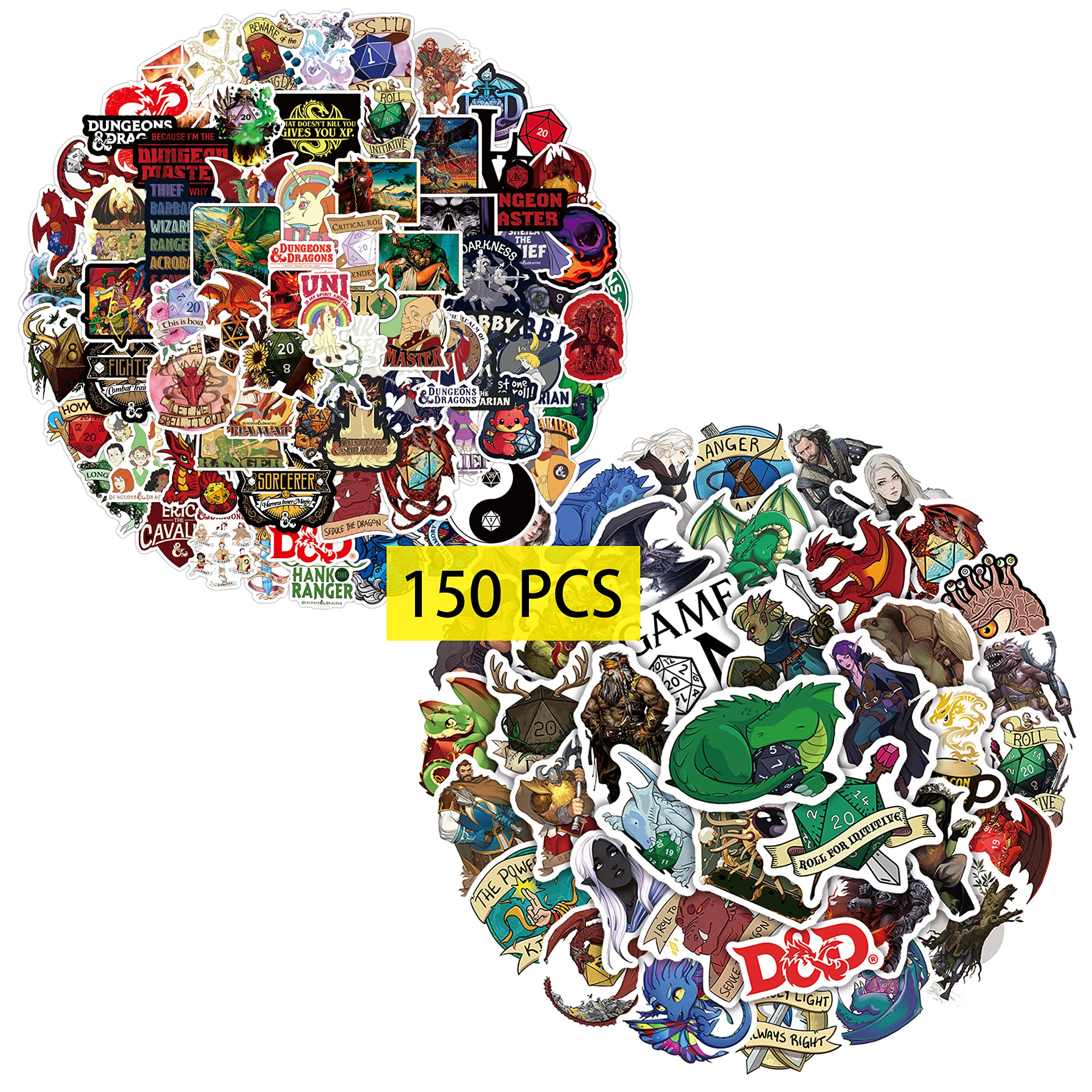 GTOTd DND Stickers (150 Pcs) Gifts Merch Table Role Play Game Party Supplies Vinyl Decor for Laptop Skateboard Guitar Luggage Water Bottle for Teens