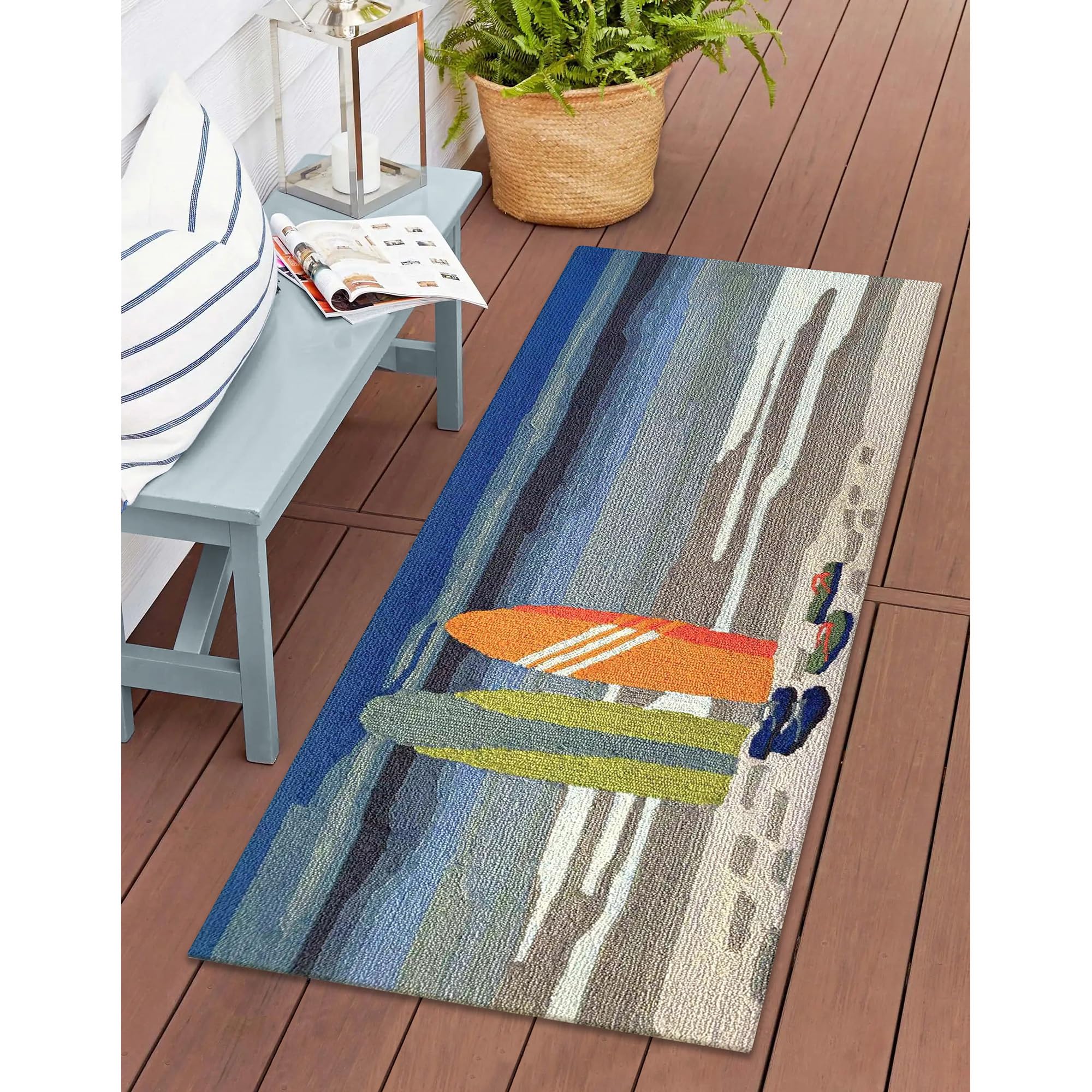 Liora Manne FrontPorch Indoor/Outdoor Hand Tufted Durable Area Rug - Transitional Graphic Coastal Colorful (Surf Break Ocean) (2' x 5') Image Liora Manne FrontPorch Indoor/Outdoor Hand Tufted Durable Area Rug - Transitional Graphic Coastal Colorful (Surf Break Ocean) (2' x 5') Image