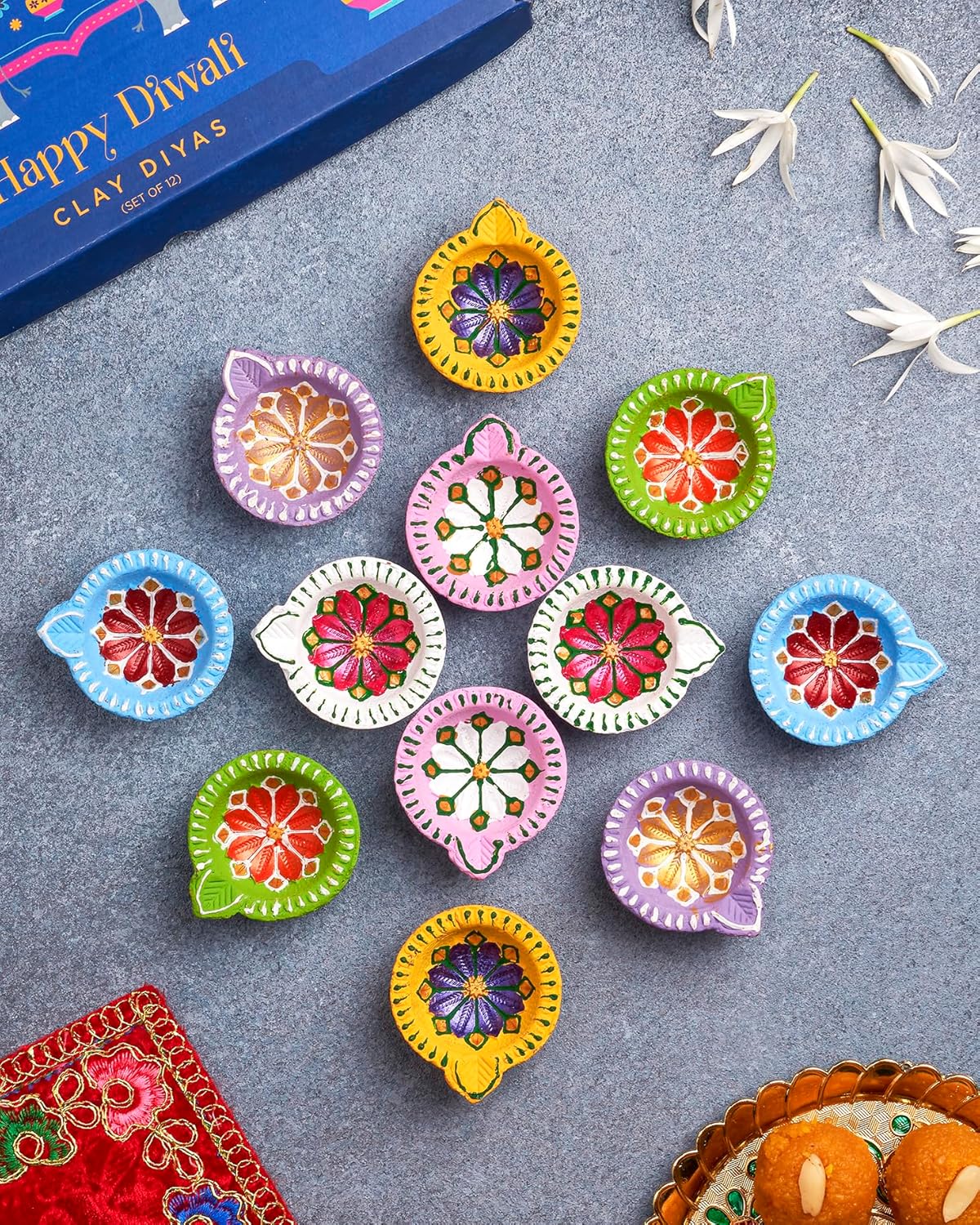 Oil Lamps & Accessories - IndoTribe 12Pc Diwali Diyas For Decoration Diwali Decorations For Home Diwali Lights Diwali Decor Diwali Diya Diwali Candle Diwali Gifts For Friends Clay Diya For Diwali Tea Lights Candles Diwali Diya