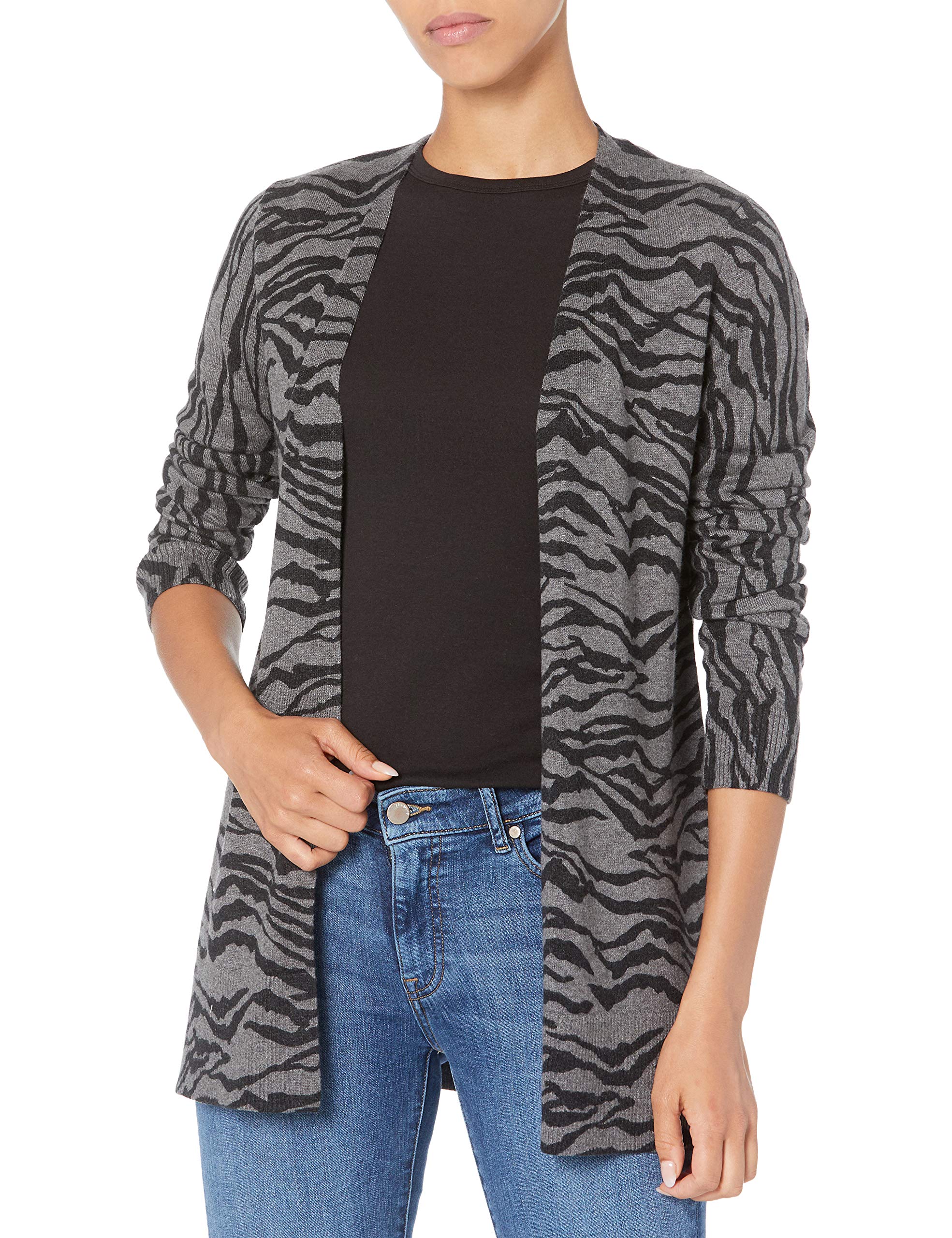 Photo 1 of Amazon Essentials Women's Lightweight Open-Front Cardigan Sweater (Available in Plus Size), Charcoal Tiger Print, Large