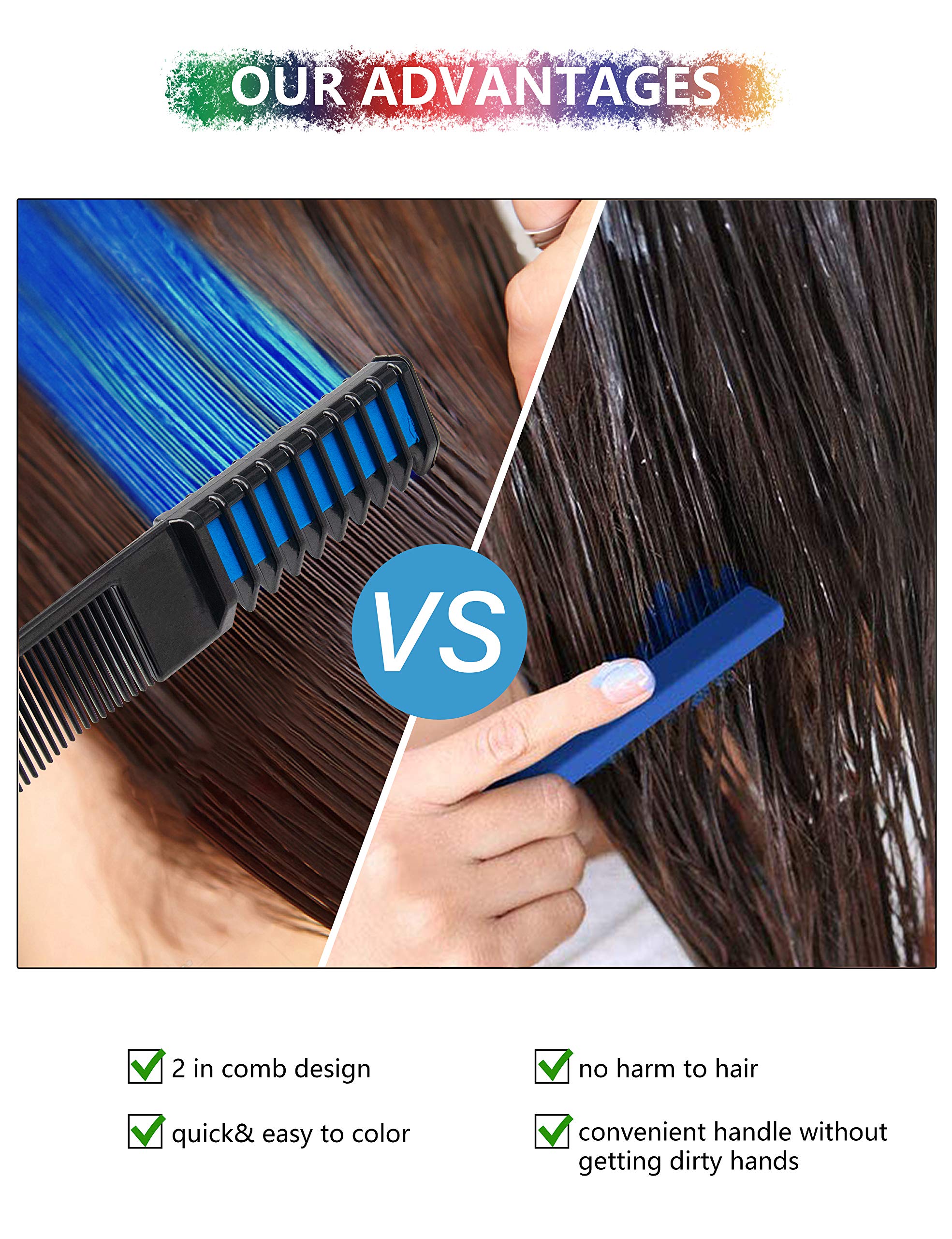 10 Colors Hair Chalk Combs for Girls Gifts, Temporary Hair Color Chalk