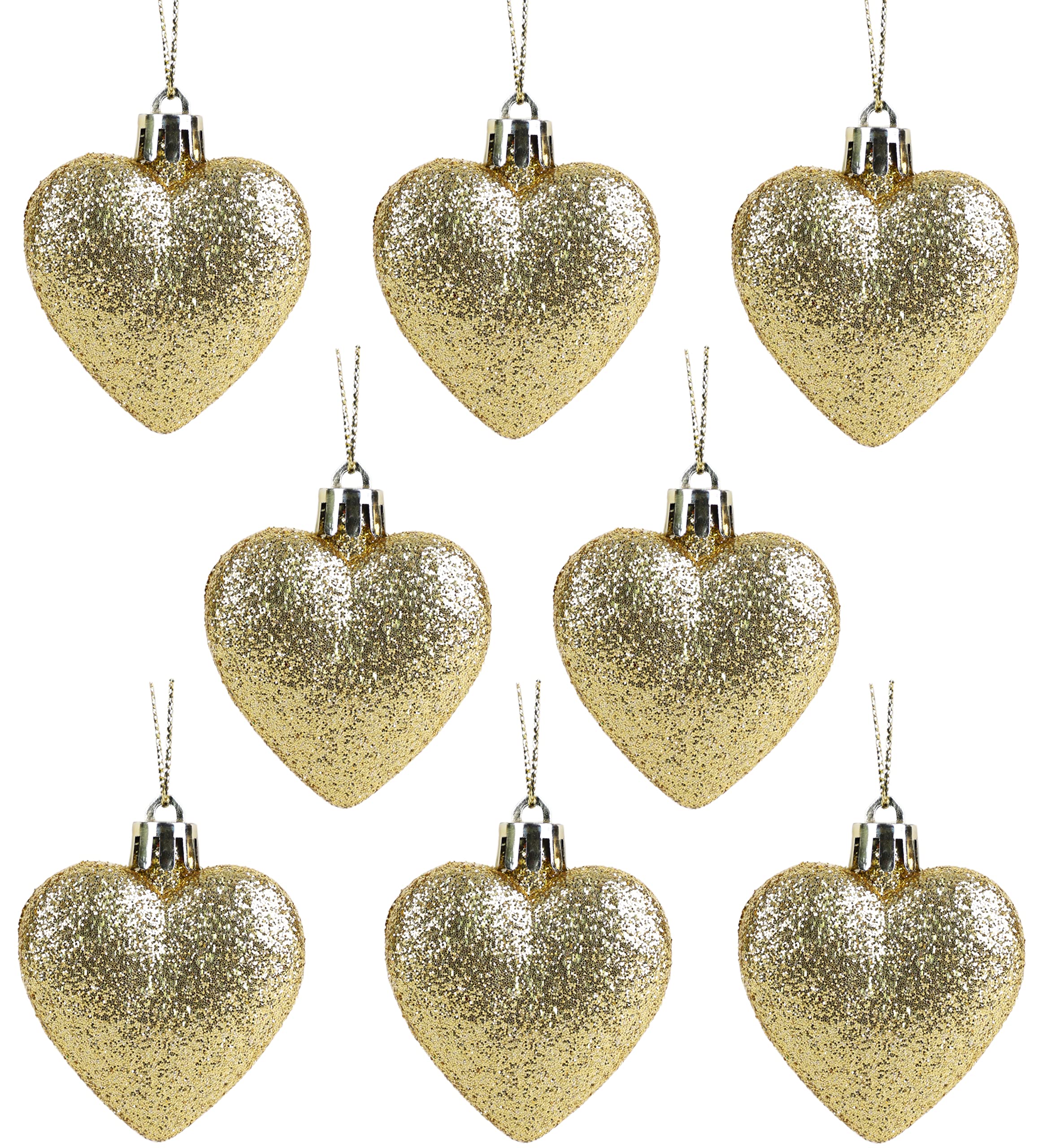 Christmas Concepts® Pack of 8-60mm (2.4") Heart Shaped Christmas Tree Baubles – Glitter Decorated Baubles (Gold)