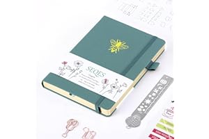 SeQeS Bullet Dotted Journal - A5 Dot Grid Notebook with pages number,160gsm Bleedproof Paper,Gold Edge and Fabric Hardcover for Personal Organizers,Bullet Journals, and journaling