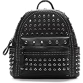 JOZZYAPA Black Faux Leather Studded Gothic Rhinestone Motorcycle Biker Mall Goth Bag and Backpack Purse - Gothic Gifts for Women