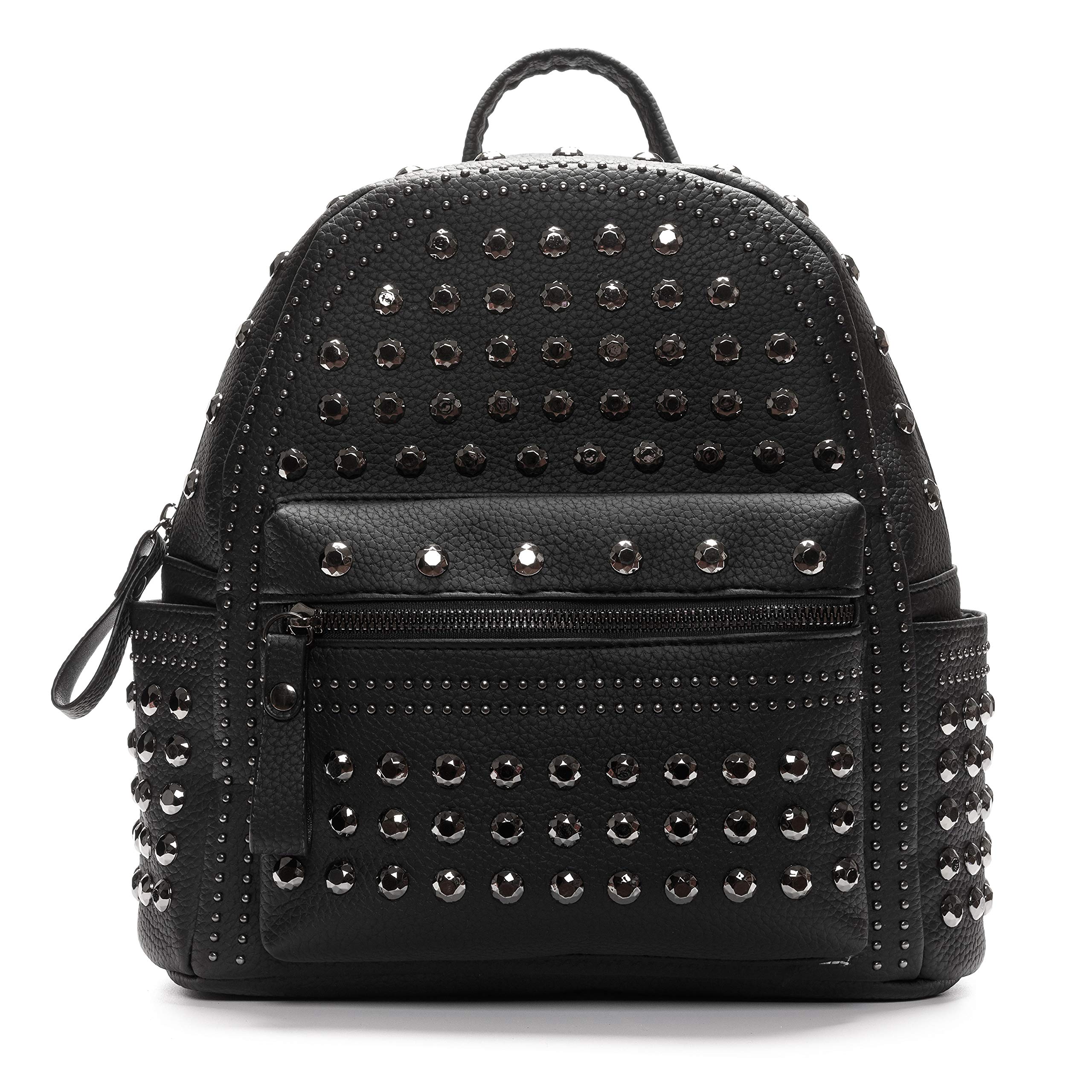 Black Faux Leather Studded Backpack Purse Rhinestone Backpack