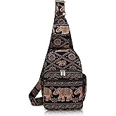 Coton Pose Women sling bag Elephant canvas large boho backpacks bohemian Crossbody bag (Black)