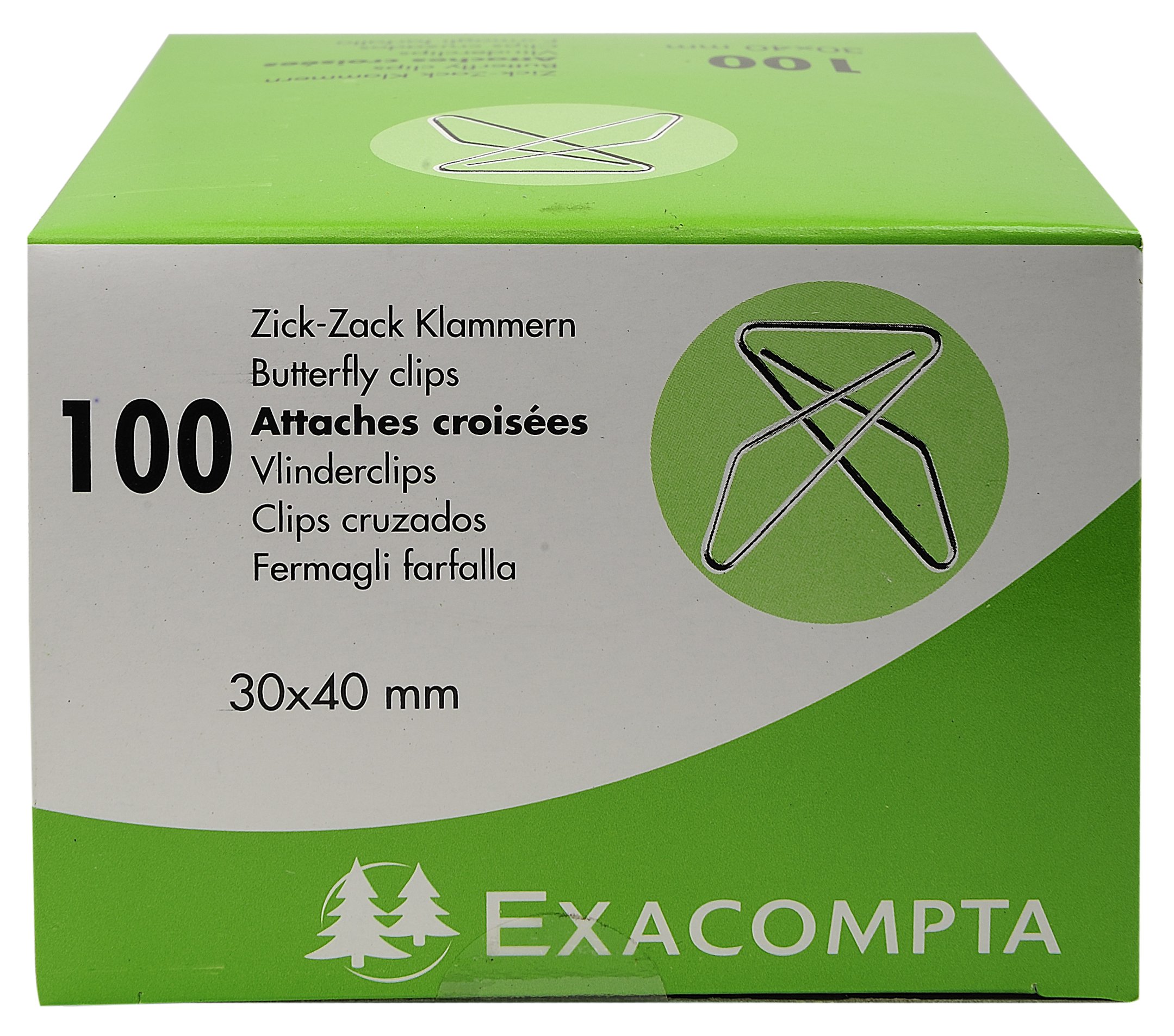 Exacompta - Ref 14765E - Butterfly Clips (Pack of 100 Clips) - 30 x 40mm in Size - Suitable for Temorary Fastening of Documents - Cross Ties / Zig Zag Brackets