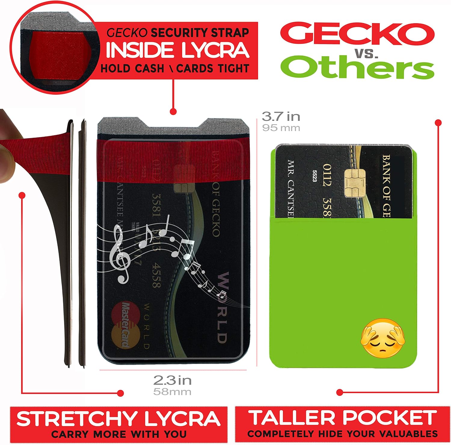 Gecko Phone Card Holder - Music Cellphone Wallet Stick On - Adhesive Phone Pouch with Bonus Stand & Screen Cleaner - Image 3