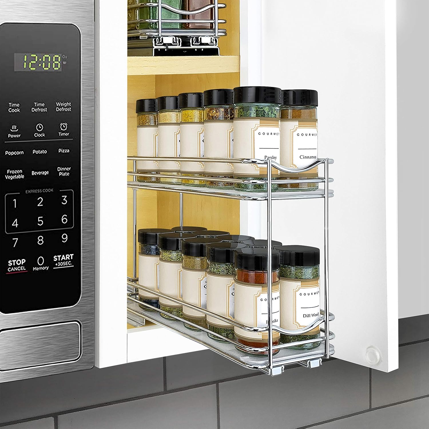 Lynk Professional Slide Out Double Spice Rack Upper Cabinet Organizer, 4-1/4", Chrome: Kitchen & Dining