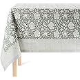 over&back Hand-Screened Tablecloth - Dining Table Cover - Each Tablecloth is Unique - 100% Cotton - Machine Washable - Kitchen and Home Decor - Green Floral - 70x90