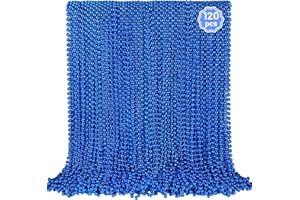 YAXINRUI 120 PCS Blue Bead Necklaces, Blue Mardi Gras Christmas Bead Necklaces, Patriotic Necklace, 33 Inch Round Beaded Necklace for Mardi Gras Christmas 4th of July Festive Events